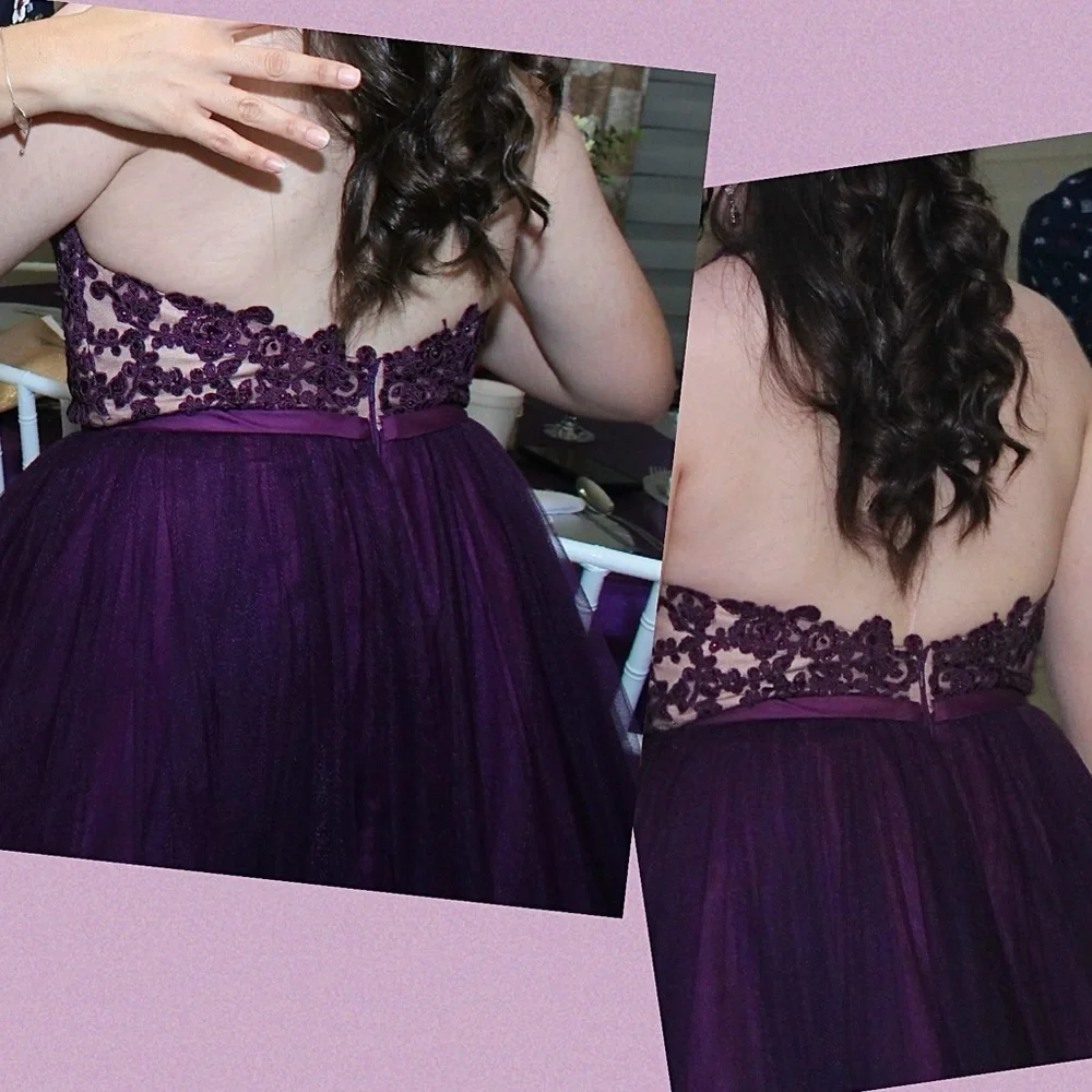 MADISON JAMES Elegant Purple Floral Lace Maxi Formal Ball Gown - Picture 15 of 17